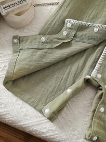 Infant/Toddler Boys' Elegant Minimalist Short Sleeve Shorts Set, Soft Washed Textured Fabric, Comfortable & Skin-Friendly, One-Piece Jumpsuit Design Baby Clothes Sage Green Baby Romper Baby Short Sleeved Romper Baby Boy Summer Romper Unisex Baby Clothes - Dark Green - View 6