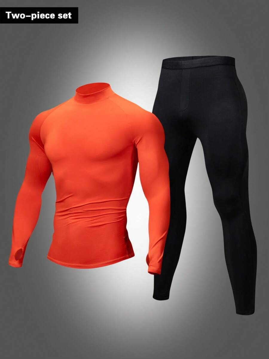 Acti Log Men's Orange Collar Slim Fit Long Sleeve Top And Black Pants Sports Suit - Multicolor - View 1