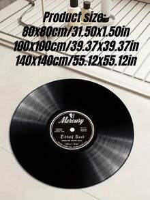 SHEIN 水晶天鹅绒复古黑胶唱片地毯，水晶天鹅绒浮雕波西米亚风，水晶天鹅绒浮雕绿色复古 - 轻盈、防滑，适用于客厅、卧室、浴室和办公室装饰 - 情人节的完美时尚家居装饰，音乐爱好者的理想礼物 - 彩色 - 查看 3