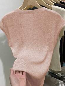 Airaco 2025 Spring/Summer New Arrival Solid Color Scoop Neck Short Sleeve Knit Sweater - Dusty Pink - View 2