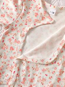 SHEIN 3pcs/Set Newborn Baby Girls Cute Pink And Black Floral Print Rompers Short Sleeve Soft Breathable Summer Clothes Family Matching Daily Wear - Brown - View 7