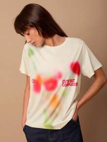 SURIMA 休闲简约图案圆领短袖宽松女式T恤 - 彩色 - 查看 5