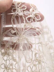 DAZY Elegant High-End Lace Dress With Tie Cinched Waist Embroidered Dress, Soft Korean Style Charming Youthful Dress Wedding Guest Dress Summer Sundress - Ivory White - View 10