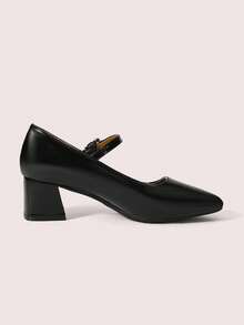 CUCCOO DOLLMOD Tacones altos de estilo Mary Jane con punta redonda, hebilla de strass y cuero patentado negro, un estilo dulce y lindo para el campus, versátil para looks de citas - Negro - Ver 6