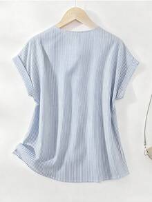 Camisa de rayas con botones para mujer - Celeste - Ver 4