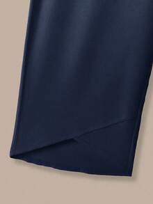 Linhara 大码女装夏季休闲日常圆领印花短袖上衣和松紧腰裤两件套，碎花套装，两件套女装休闲套装，夏季两件套碎花印花 - 藏蓝色 - 查看 3