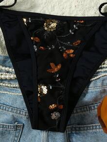 Swim SXY Women's Sequin Floral Tie-Front Bikini Swimsuit - Black - View 5