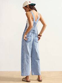 Bohemela Women's Casual Everyday Striped Pocket Denim Overalls, Light Blue Overalls For Summer. Beach Outfit Beach Outfit For Women Vacation Outfits Women  Y2k Clothes Spring Outfit Women  Beach Pants  Vacation - Light Wash - View 2