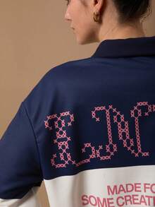 SURIMA Women's Casual Contrast Color Slogan Print Sweatshirt - Multicolor - View 6