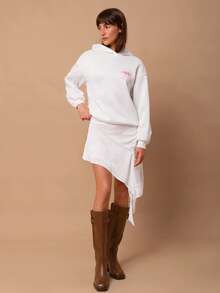 SURIMA Casual Minimalist Printed Pattern Hooded Loose Fit Thick Sweatshirt For Women - White - View 3