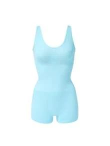 Eraneu 1pc Women Seamless Comfortable Tummy Control Lift Butt Bodysuit - Mint Blue - View 7