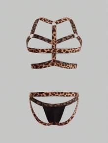 DrisQ 男士性感内衣，豹纹网纱搭配豹纹肩带，简约锐舞派对节日成熟男士风格 - 棕色 - 查看 2