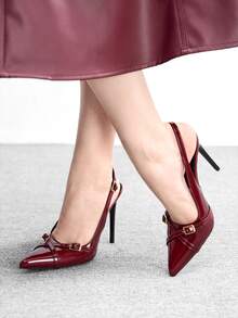 CUCCOO BIZCHIC Sapatos de salto alto femininos com bico fino e sem calcanhar, salto agulha sexy para uso externo, no trabalho, em festas e casamentos. - Borgonha - Ver 3