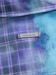 NEON BLANC Men's Rhinestone Print Short Sleeve Denim Shirt - Purple - View 5