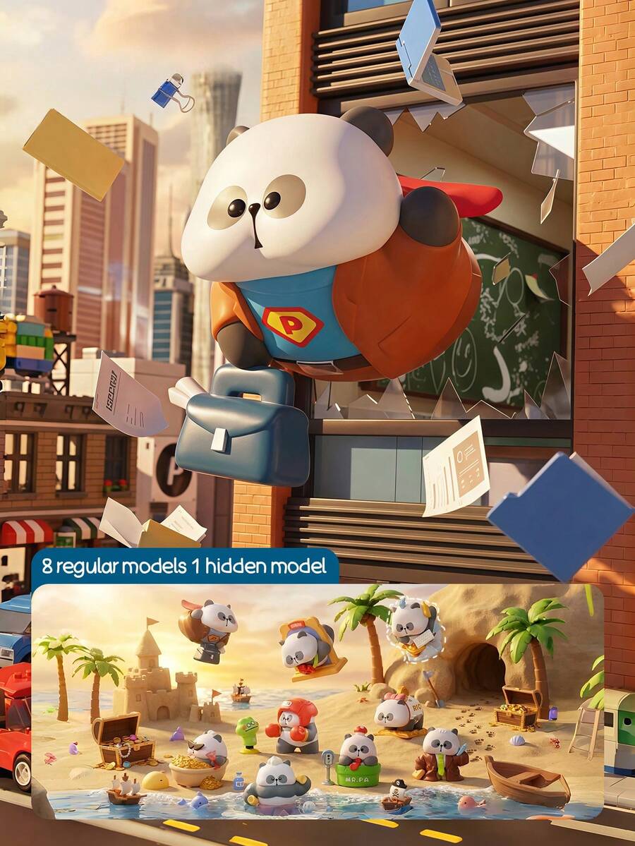 TOYCITY Blind Box (Non-Plush Filling),Urban Super Worker Panda Blind Box - 8 Regular + 1 Dual-Scene (Office/Beach) Mystery Figurine Collection,Suitable As Holiday Gift For Friends