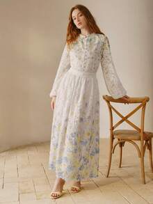 MOTF PREMIUM WOMEN'S FLORAL PRINT LANTERN SLEEVE BLOUSE - White - View 6