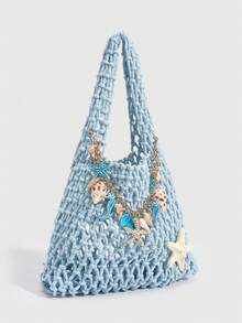 ROMWE Fairycore 1 pieza Bolso de playa tejido de estilo colorido de océano de vacaciones de primavera/verano con estilo personalizado de moda, bolso grande para mujer, bolso de playa - Multicolor 7 - Ver 10