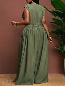 Veslaya 春夏新品音乐节、复活节、圣帕特里克节、西部风、游牧风、生日派对、毕业典礼、学院风、学生装、日常休闲、百搭基础款、休闲、邮轮旅行、海滩、日光浴、爆款、街头风、婚礼宾客波西米亚风、通勤、早午餐、极简基础款、Y2K街头风、畅销款、日常约会、机场无袖V领宽松大码连体裤 - 绿色 - 綠色 - 查看 3