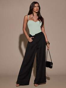 SHEIN BAE Women's Solid Color Fashionable Camisole Bodysuit - Mint Green - View 3