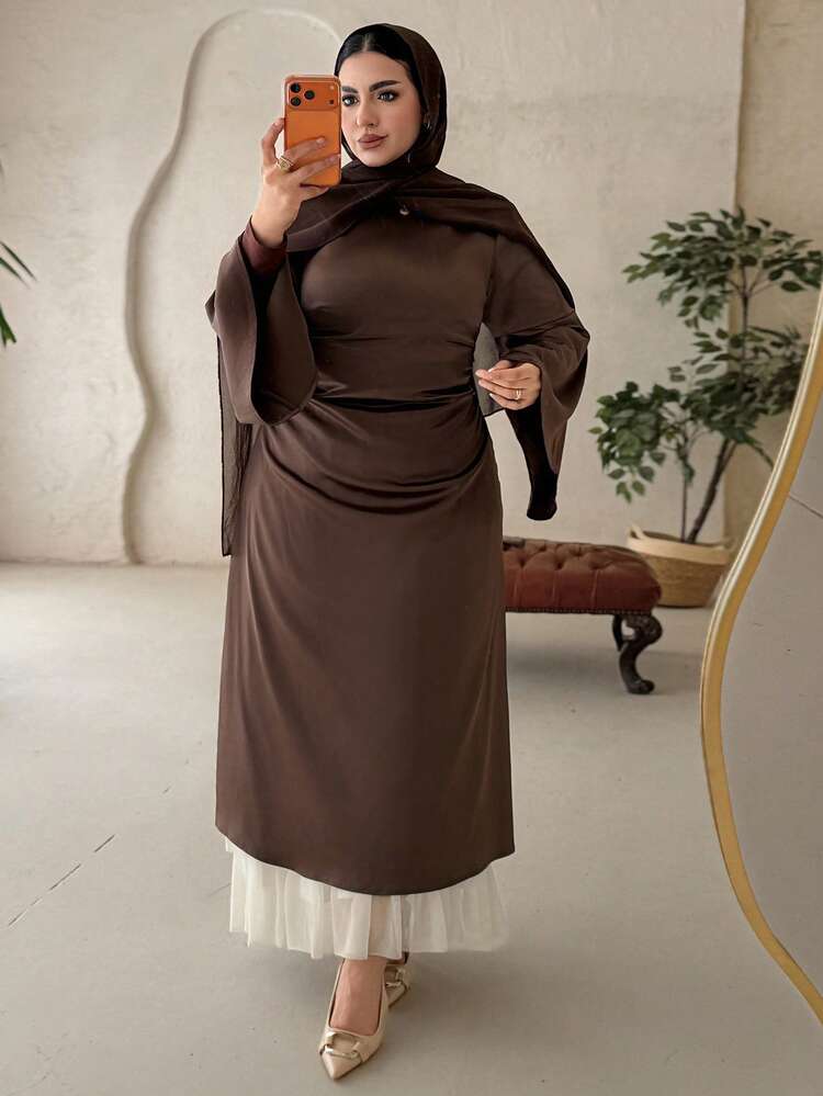 Dazy Plus Plus Size Women's Elegant Long Sleeve Solid Color Bodycon Dress, Spring/Summer Sundress