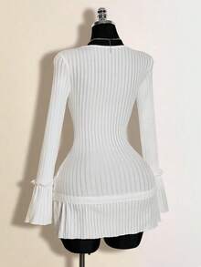 SHEIN ICON Đầm ngắn tay phồng cổ bèo màu trơn dành cho nữ, thích hợp mặc hàng ngày đi làm, mùa xuân/hè/thu. - trắng - Xem 8