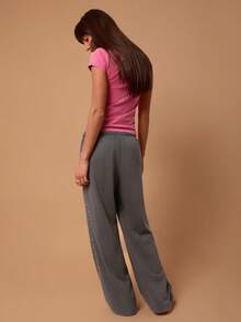 SURIMA Women's Casual Low-Waist Straight Leg Sweatpants With Rivets, Suitable For Summer, Washed Effect - Grey - View 2