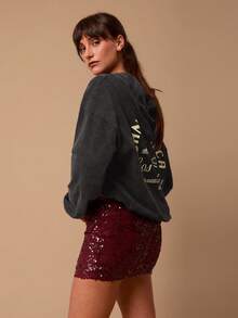 SURIMA 女士休闲宽松水洗卫衣 - 黑色 - 查看 6