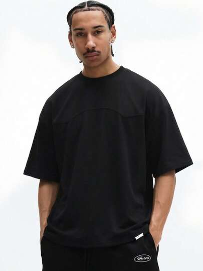  SUMWON Men's Oversized Crew Neck Short Sleeve T-Shirt Casual Basic Tee Streetwear Style Comfortable Fit Summer Essential Plain