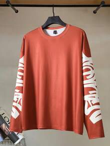 Manfinity EMRG 男士字母印花圆领休闲百搭长袖T恤 - 彩色 - 查看 3