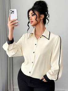 Elenzga Plus Size Elegant Design Women's Spring Blouse, Fashion Commuter Collared Shirt Office Blouse Blouses For Women Elegant - Apricot - View 7