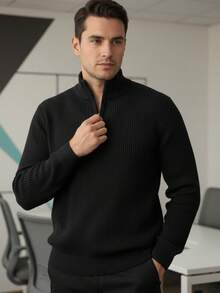 Jersey de punto acanalado con cierre para hombre | Estilo Casual - Negro - Ver 3