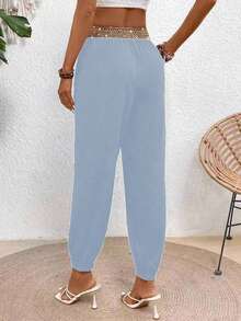 EMERY ROSE Quần skinny nữ cạp kim loại viền hoa - Màu xanh lam - Xem 2