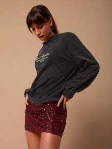 SURIMA 女士休闲宽松水洗卫衣 - 黑色 - 查看 2