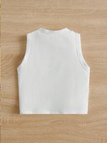 SHEIN 返校季、卡通女孩、亮紫色、韩流巨星、休闲风、春日气息、少女休闲简约卡通图案圆领吊带背心，适合夏季穿着 - 白色 - 查看 2