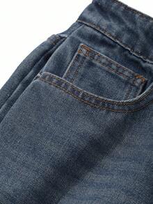 DAZY 女士休闲宽松百搭韩版阔腿牛仔裤 - 藍色 - 查看 3