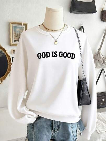 Lalippa 女士标语印花圆领宽松休闲套头卫衣