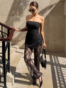 Siren Gaze Women's New Bandeau Top & Lace Pants Set - Black - View 1