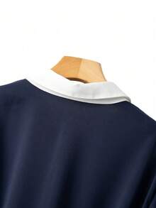 GlowEve CURVE Đầm sơ mi thanh lịch màu khối thường ngày cỡ lớn dành cho nữ - Màu xanh hải quân - Xem 4