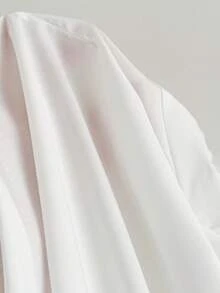 Elamini 极简美式风格白色荷叶边V领短袖棉质衬衫，褶皱收腰女式衬衫 - 白色 - 查看 6