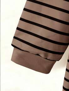 EMERY ROSE 2pc Set  Plus Size Women Casual Striped Hoodie Jacket And Pants Set With Pockets, Spring Break Outfits ,Vacation Outfits Women ,Holiday Outfits For Women,Going Out Outfits,2026 New Clothes,Simple And Fashionable For Everyday Wear,2pcs Plus Size Women Casual Striped Hoodie Jacket And Pants Set With Pockets, ,Women's Lounge Set, Ladies Casual Sets,Holiday Outfits For Women,Spring Outfit Women,2 Pieces Lounge Sets Woman, Striped Set, Lounge Wear,Summer, Brown Set Women, Brown Two Piece, Striped Hoodie Set,Daily Wear - Brown - View 6