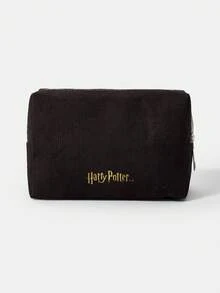HARRY POTTER X SHEIN 1个卡通图案绗缝化妆包，便携式拉链化妆品收纳袋，多功能储物袋，轻便旅行包，男女通用 - 紅木色 - 查看 4