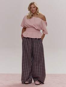 MUSERA Off The Shoulder Jersey Cinched Waist Top Cute Cosy Spring Everyday Sugar Swizzle - Pink - View 5