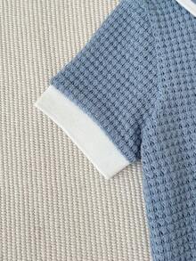 SHEIN Bộ đồ 2 món cho bé trai/bé gái: Áo polo tay ngắn cổ bẻ phối màu tương phản và quần short màu trơn cạp chun. - Nhiều màu - Xem 4