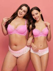 LUVLETTE Woman Lingerie Pink Full Coverage Support&Breathable Underwire Sexy Unlined Sheer Minimizer Lace Bra - Pink - View 5