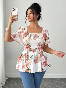 Elenzga Cămașă elegantă de vacanță cu imprimeu floral francez, mărime mare - Multicolor - Vizualizare 5