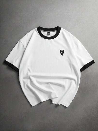 STYNVO Camiseta de manga corta con cuello redondo cómoda para hombres, con bordado de cara sonriente y contraste de color, adecuada para uso casual, fiesta, citas, oficina, deportes, se puede usar sola o combinada con ropa informal. Camiseta estampada popular de sambo, adecuada para uso personal o regalo a amigos.