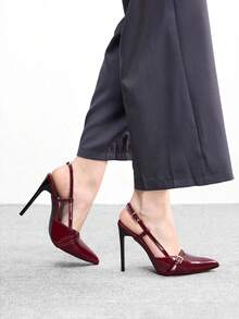 CUCCOO BIZCHIC 女士尖头露跟高跟鞋，性感细高跟户外通勤派对礼服鞋 - 酒紅色 - 查看 3