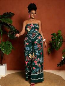 Maweii Bộ đồ 2 món dành cho nữ cỡ lớn, kiểu dáng thường ngày, in họa tiết, gồm áo quây và quần. - Nhiều màu - Xem 5