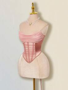 SHEIN ICON 女士纯色不对称下摆时尚抹胸上衣 - 乾枯玫瑰色 - 查看 3