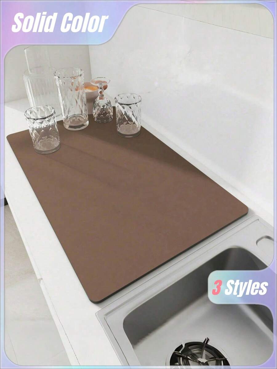 SHEIN 1 tấm thảm thoát nước nhà bếp siêu thấm hút, thảm lau bát đĩa chống trượt, thảm thoát nước khô nhanh, khăn trải bàn ăn, vòi nước, đồ ăn